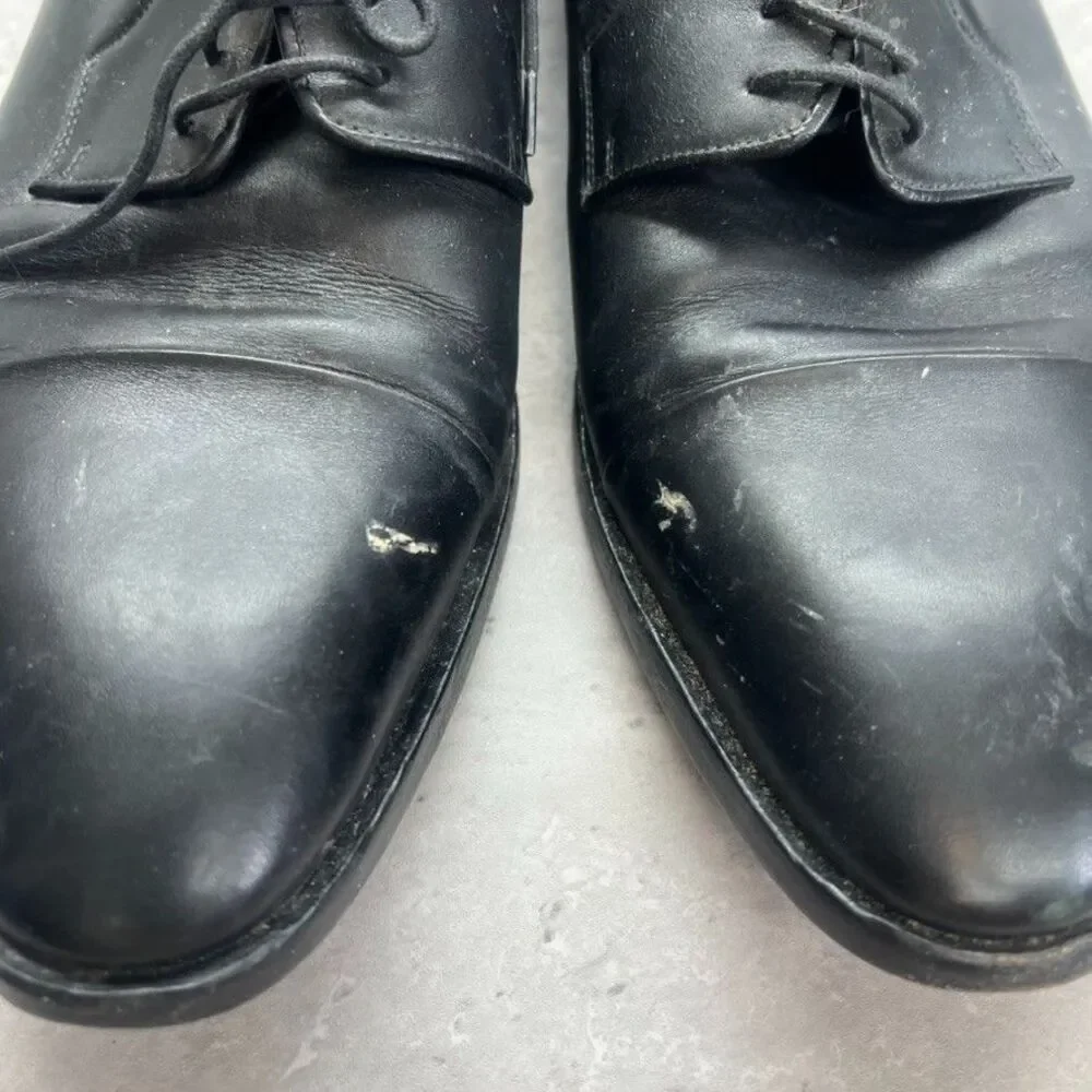 Ralph Lauren Lace-Up Almond Toe Black Leather Derby Dress Shoes Mens Size 10D